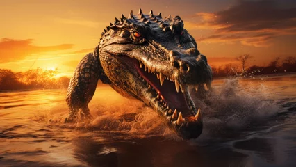 Zelfklevend Fotobehang Coastal Croc: Crocodile by the Sea © Andrii