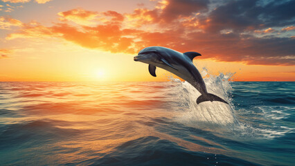 Coastal Euphoria: Dolphin and Sunset