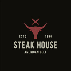 Retro vintage steak house Logo Design. Logo for business, restaurant, label, badge. With quality meat.