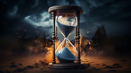 Hourglass. Time passing concept abstract. Sand clock wallpaper. - obrazy, fototapety, plakaty
