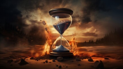 Hourglass. Time passing concept abstract. Sand clock wallpaper. - obrazy, fototapety, plakaty