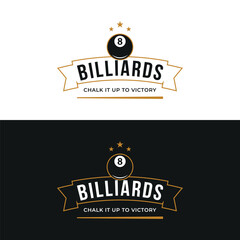 Billiards and cue cue creative logo template design. Logos of billiard sports games, clubs, tournaments and championships. - obrazy, fototapety, plakaty