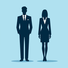 Silhouette of a business man and woman. flat and minimalist design