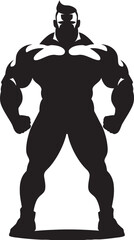 Dynamic Physique Impression Vector Black Logo Icon of Cartoon Bodybuilder Bold Muscle Fusion Caricature Bodybuilder in Black Logo Icon