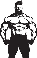 Flex Fusion Artistry Cartoon Caricature Black Bodybuilder Vector Icon Mighty Muscle Marvel Vector Black Logo Icon of Caricature Bodybuilder