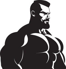Powerful Muscle Charm Cartoon Caricature Black Bodybuilder Vector Logo Dynamic Physique Impression Vector Black Logo Icon of Cartoon Bodybuilder