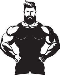 Muscled Titan Pose Cartoon Caricature Black Bodybuilder in Vector Robust Muscle Emblem Vector Black Logo Icon of Caricature Bodybuilder