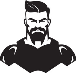 Comic Flex Persona Black Vector Logo Icon of Cartoon Bodybuilder Muscled Titan Pose Cartoon Caricature Black Bodybuilder in Vector