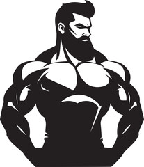 Flex Appeal Cartoon Caricature Bodybuilder in Black Vector Muscle Mastery Black Logo Icon of Cartoon Caricature Bodybuilder