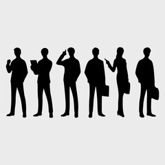 Set of a Business man and women standing with each other Silhouette.Isolated object.
