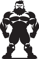 Robust Muscle Monarch Vector Black Logo Icon of Caricature Bodybuilder Champion Brawn Art Caricature Bodybuilder in Black Vector Logo Icon