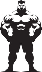 Iron Physique Artistry Black Vector Logo Icon of Cartoon Bodybuilder Gym Heroic Emblem Cartoon Caricature Bodybuilder in Black Vector