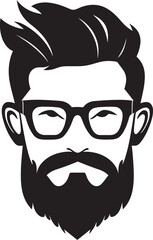 Obraz na płótnie Canvas Trendy Whiskers Cartoon Hipster Man Face Vector Black Icon Vintage Vibes Black Logo Icon of Cartoon Hipster Man Face