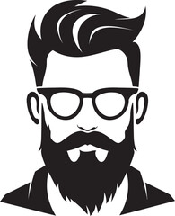 Urban Chic Cartoon Hipster Man Face in Black Vector Logo Icon Modern Dapper Vector Black Logo Icon of Cartoon Hipster Man