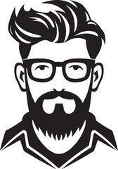 Contemporary Cool Cartoon Hipster Man Face Black Icon Sleek Stubble Black Logo Icon of Cartoon Hipster Man Face