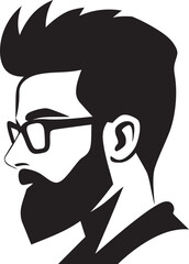 Bohemian Vibe Cartoon Hipster Man Face Black Icon Minimalist Hip Black Logo Icon of Cartoon Hipster Man Face