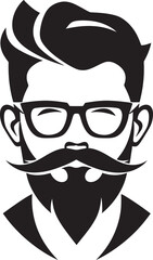 Vintage Modernity Hipster Man Face Cartoon in Black Vector Urban Flair Cartoon Hipster Man Face Black Icon