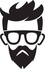 Urban Sophistication Cartoon Hipster Man Face Vector Black Icon Stylish Retro Black Logo Icon of Cartoon Hipster Man Face
