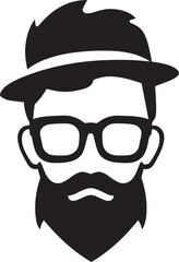 Artistic Elegance Hipster Man Face Cartoon in Black Vector Chic Revival Cartoon Hipster Man Face Black Icon