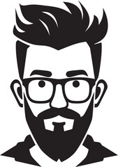 Boho Whiskers Hipster Man Face Cartoon in Black Vector Vintage Sophistication Cartoon Hipster Man Face Vector Black Icon