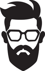 Sleek Boho Hipster Man Face Cartoon in Black Vector Whimsical Trendsetter Cartoon Hipster Man Face Vector Black Icon