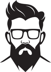 Modern Vintage Sophistication Hipster Man Face Cartoon in Black Vector Elegant Retro Chic Cartoon Hipster Man Face Vector Black Icon