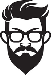 Retro Chic Fusion Hipster Man Face Cartoon in Black Vector Whimsical Trendsetter Cartoon Hipster Man Face Vector Black Icon