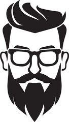 Vintage Urban Sophistication Cartoon Hipster Man Face Vector Black Icon Retro Modern Artistry Black Logo Icon of Cartoon Hipster Man Face