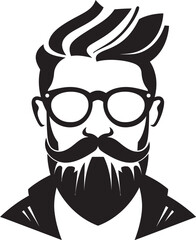 Trendy Retro Chic Cartoon Hipster Man Face Black Icon Urban Artistic Fusion Black Logo Icon of Cartoon Hipster Man Face