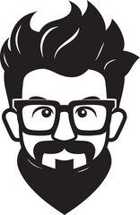 Artistic Trendsetter Hipster Man Face Cartoon in Black Vector Retro Urbanite Cartoon Hipster Man Face Vector Black Icon