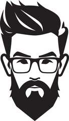 Retro Modern Fusion Cartoon Hipster Man Face Black Icon Whimsical Sophistication Black Logo Icon of Cartoon Hipster Man Face