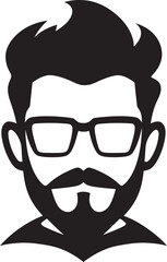Vintage Modern Fusion Cartoon Hipster Man Face Black Icon Artistic Urbanite Black Logo Icon of Cartoon Hipster Man Face