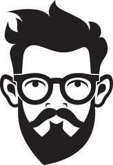 Trendy Boho Cartoon Hipster Man Face Vector Black Icon Urban Retro Revival Black Logo Icon of Cartoon Hipster Man Face