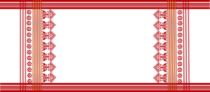 The gamosa, also known as gamusa, holds great cultural significance for the indigenous people of Assam, India. This traditional textile pattern is typically a white rectangular piece of cloth, symboli