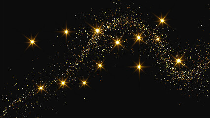Fototapeta premium Gold glittering confetti wave and stardust