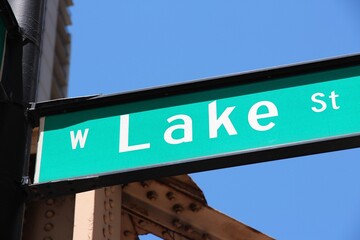 Lake Street sign in Chicago city, Illinois