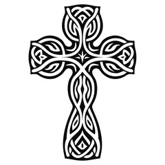 Celtic Cross with white patterns on a black background