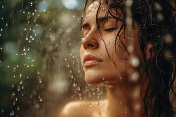 Beautiful woman posing under the shower - Powered by Adobe
