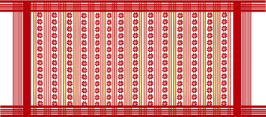The gamosa, also known as gamusa, holds great cultural significance for the indigenous people of Assam, India. This traditional textile pattern is typically a white rectangular piece of cloth, symboli - obrazy, fototapety, plakaty