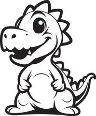 Friendly Dino Face Cute Black Logo Icon Cheerful Dino Style Black Vector Icon