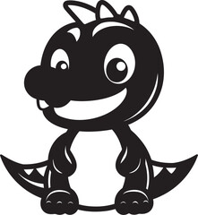 Playful Dino Chic Cute Black Logo Icon Sweet Dino Grin Black Cartoon Vector
