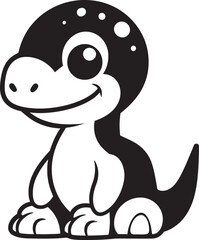 Playful Dino Charm Cute Black Icon Sweet Dino Grin Black Cartoon Vector