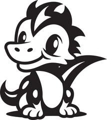 Sweet Dino Grin Black Cartoon Vector Adorable Dino Charm Cute Black Logo Icon