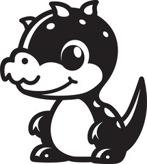 Charming Dino Chic Black Icon Logo Friendly Dino Face Cute Black Design