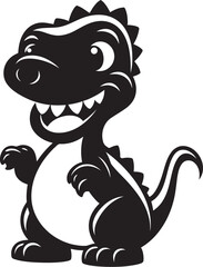 Sweet Dino Grin Black Iconic Design Adorable Dino Joy Cute Black Vector