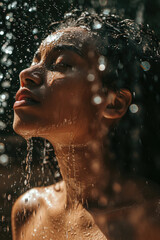 Beautiful woman posing under the shower