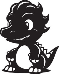 Friendly Dino Face Black Logo Icon Cuddly Dino Chic Vector Black Design