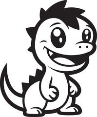 Playful Dino Charm Cute Black Vector Sweet Dino Grin Vector Black Design