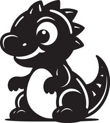 Joyful Dino Hug Cute Black Cartoon Lovely Dino Whimsy Black Logo Icon