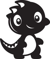 Sweet Dino Grin Vector Black Design Adorable Dino Joy Black Logo Cartoon